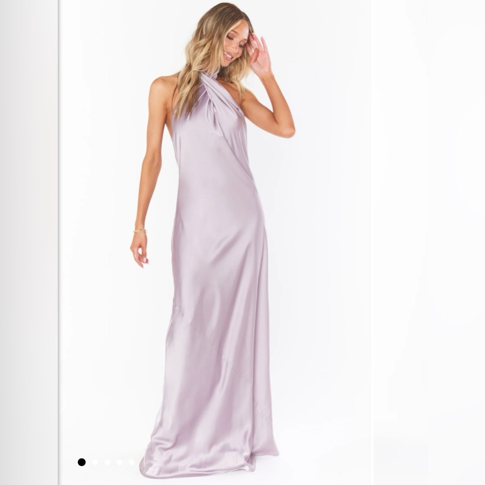 Show Me Your Mumu Jasmine Halter Maxi Dress in Dusty Purple Lux Satin Bridesmaid